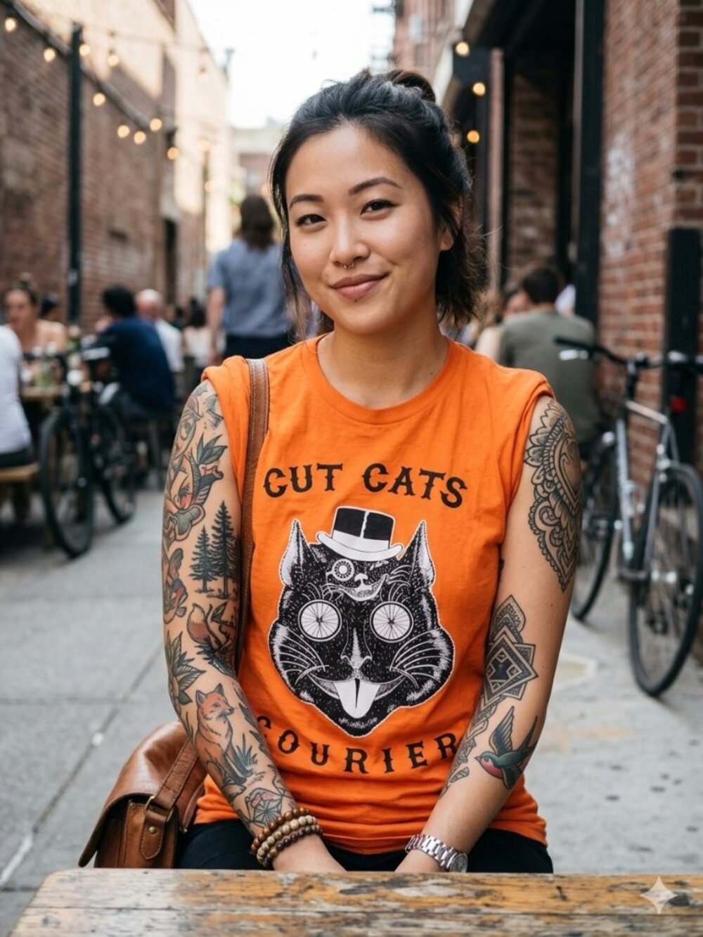 Cut Cats Courier Chicago Bike Messenger Graphic Tee Orange M